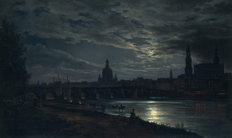 J. C. Dahl: Dresden i måneskinn (1838)