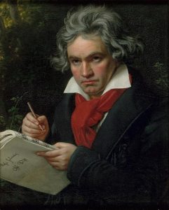 Beethoven med manuskriptet til Missa Solemnis. Bilde av Joseph Karl Stieler, 1820.